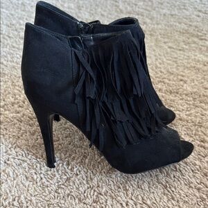Fringe Black Ankle Boots Peek Toe